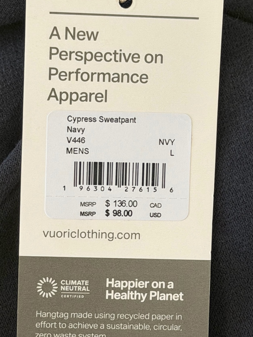 Vuori Men's Cypress Sweatpants Navy Sz LARGE  V446 Athletic NWT - Picture 4 of 5